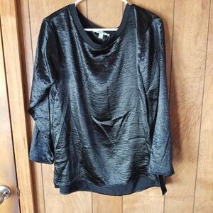 Libby Edelman Women’s Metallic Gray Satin Blouse Size M Long Sleeve Shimmer Top